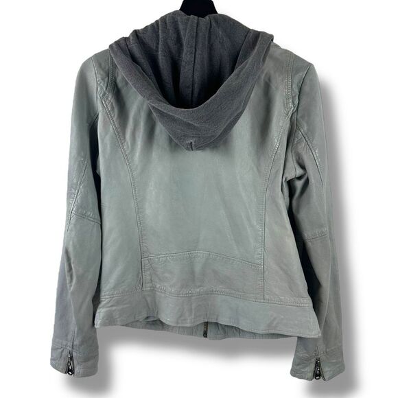 Doma Size L Clash Hoodie Leather Jacket Gray 100% Lamb Nappa Moto Grunge Edgy - Picture 2 of 14